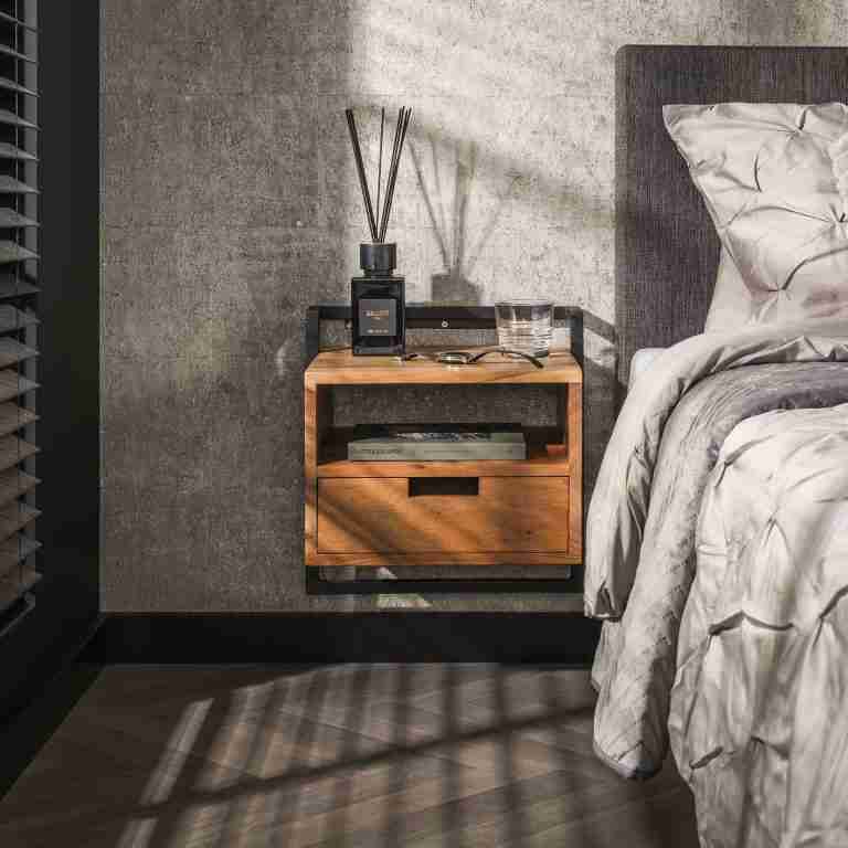 LifestyleFurn Zwevend Nachtkastje Cruz Acaciahout en metaal, Met 1 lade - Bruin,Hout,Naturel