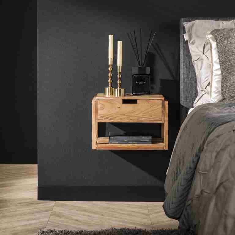 LifestyleFurn Zwevend Nachtkastje Grover Acaciahout, 39 x 25cm - Massief acacia naturel