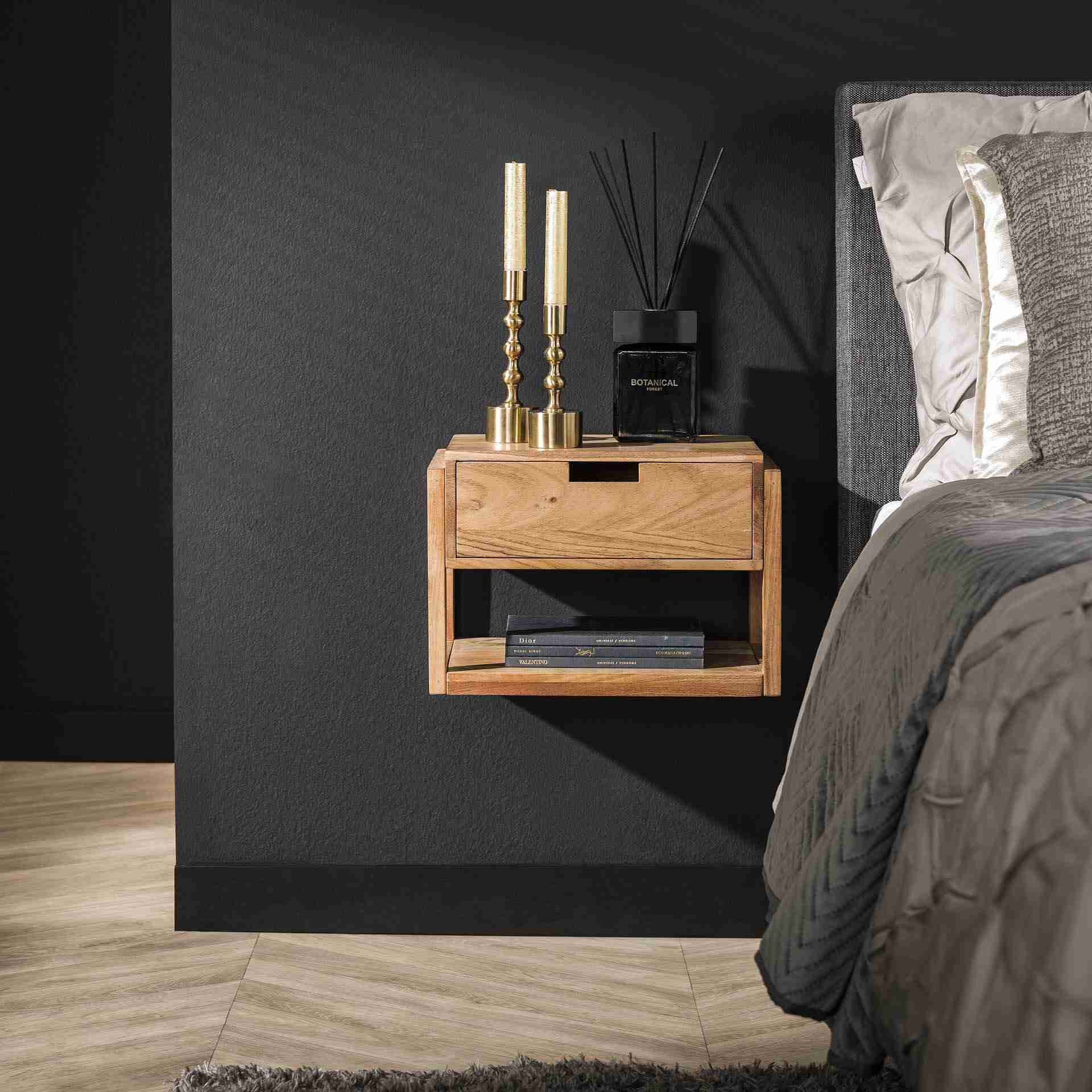LifestyleFurn Zwevend Nachtkastje Grover Acaciahout, 39 x 25cm - Massief acacia naturel