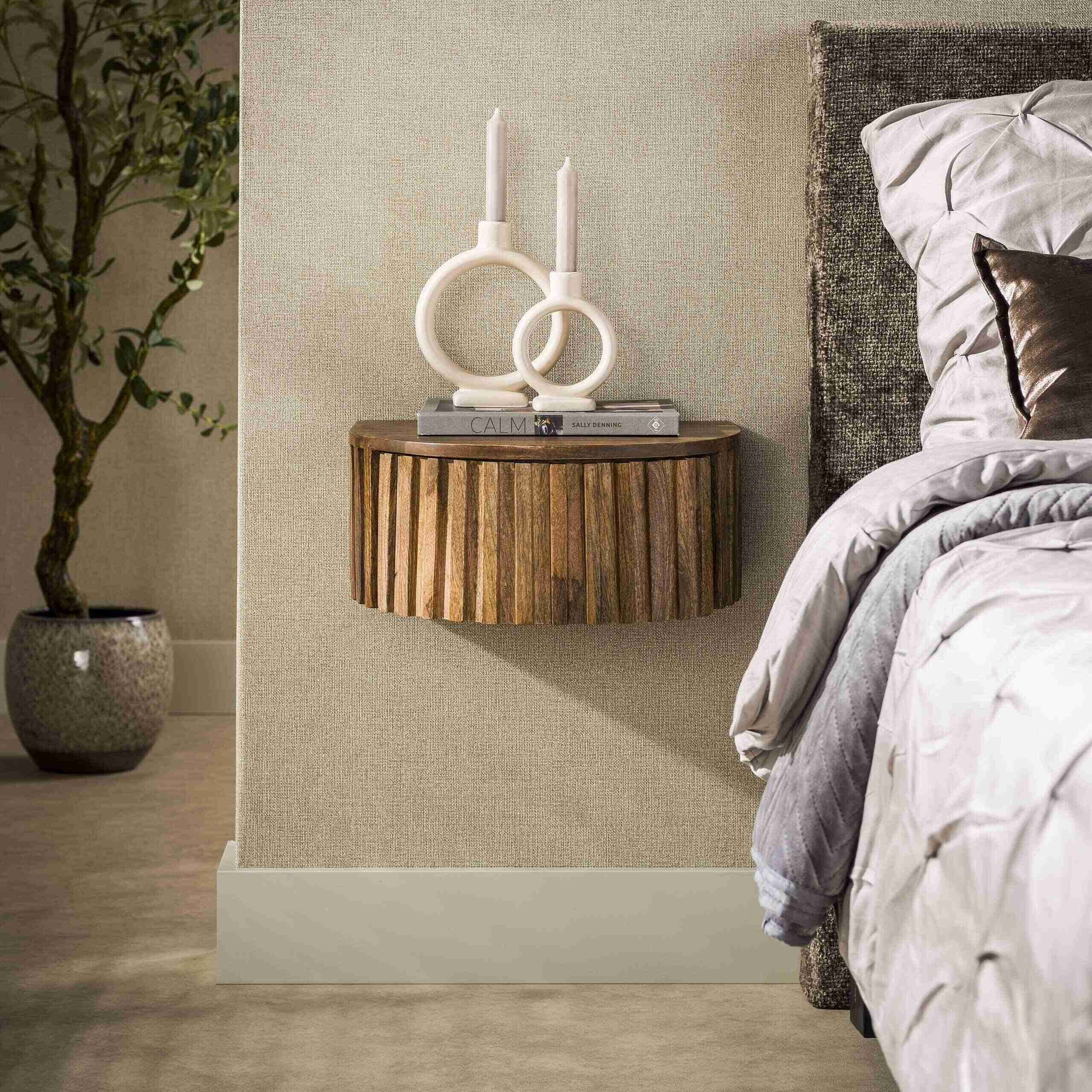 LifestyleFurn Zwevend Nachtkastje Ivorie Mangohout, Met 1 lade - Bruin