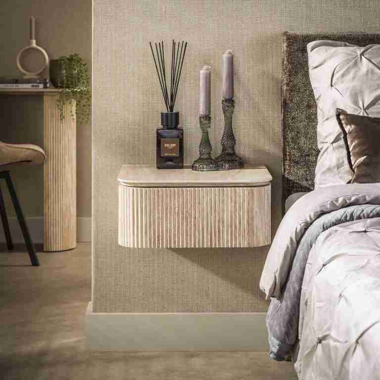 LifestyleFurn Zwevend Nachtkastje Laycie Travertinlook, Met 1 lade - Beige