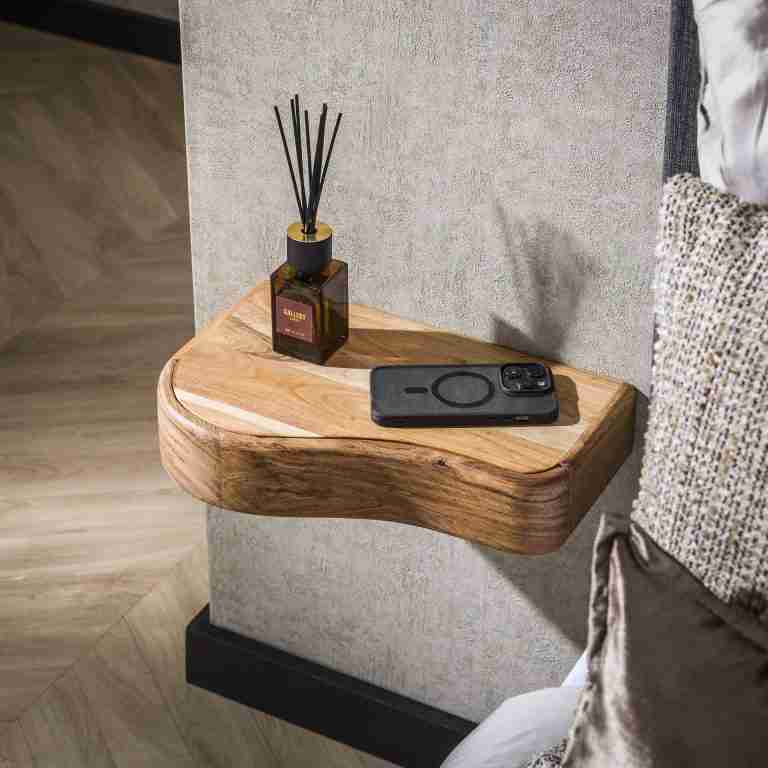LifestyleFurn Zwevend Nachtkastje Nairoby Acaciahout, Set van 2 stuks - Massief acacia naturel
