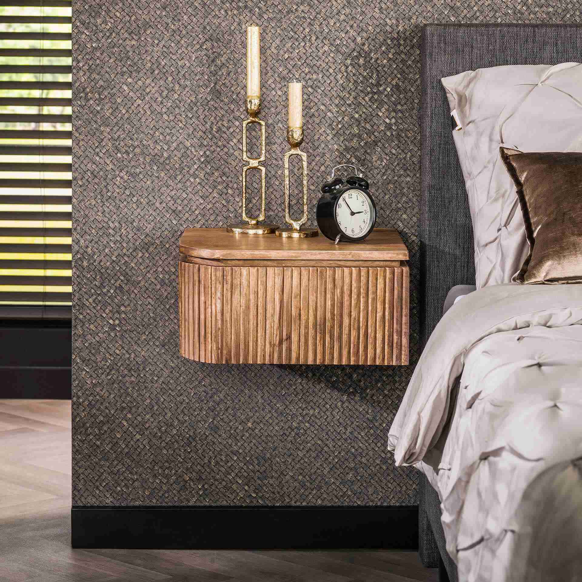 LifestyleFurn Zwevend Nachtkastje Sharmila Mangohout, Set van 2 stuks - Massief mango zandkleur