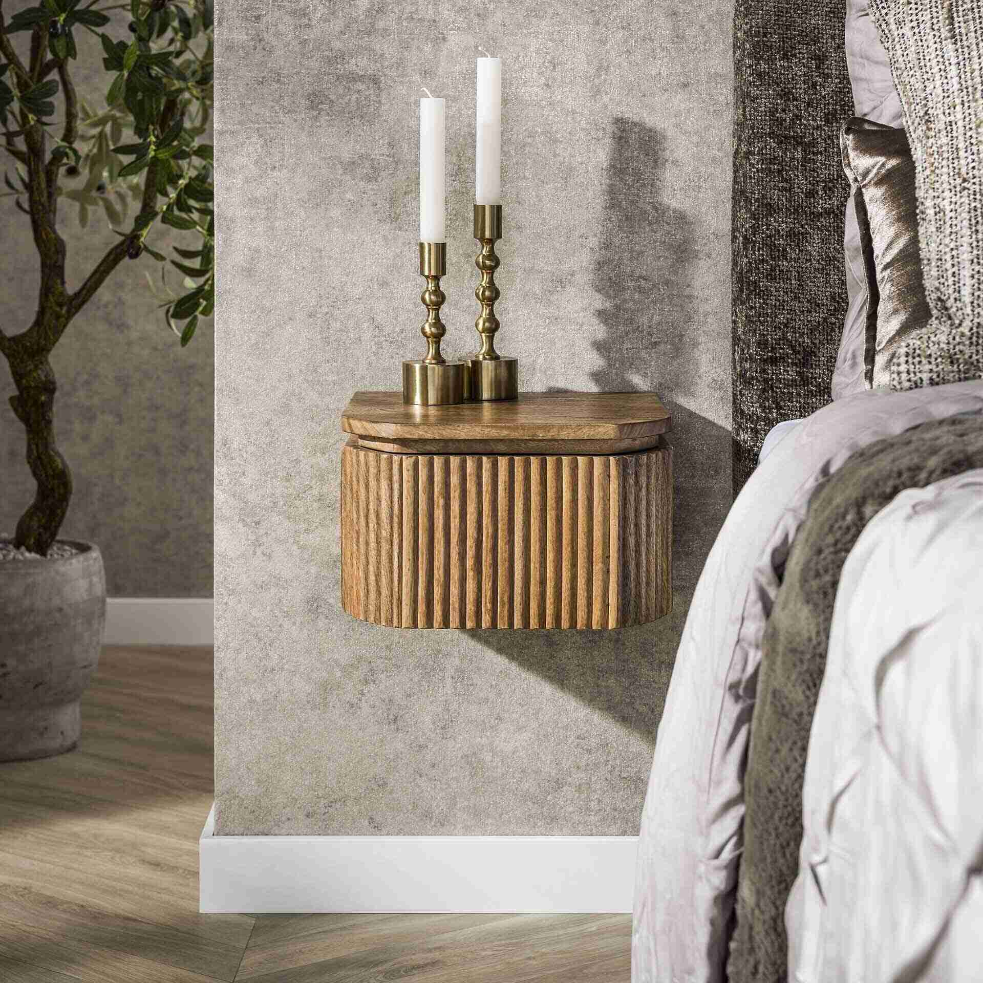 LifestyleFurn Zwevend Nachtkastje Sharmila XS, Mangohout, Met 1 lade - Massief mango zandkleur