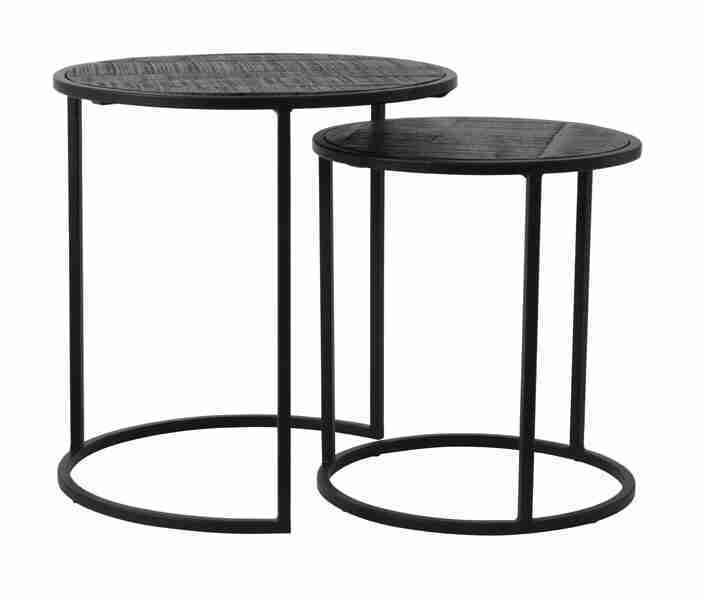 Light & Living Bijzettafel Doba Set van 2 stuks, hout antiek-mat zwart - Rond