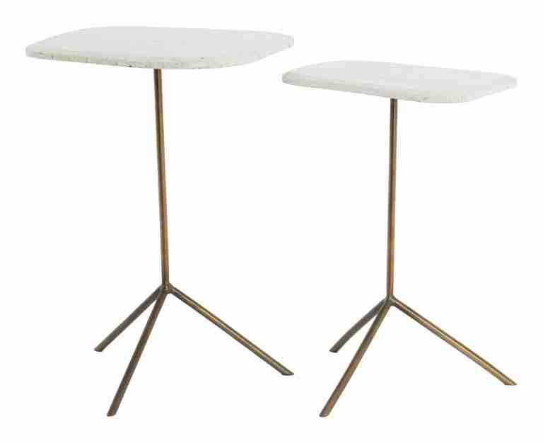 Light & Living Bijzettafel Gia Travertinlook, Set van 2 stuks - WIT - Organisch