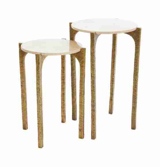 Light & Living Bijzettafel Kanae Set van 2 stuks, Travertin - Bruin - Rond