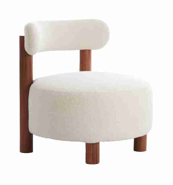 Light & Living Fauteuil Ferentino Acaciahout en Bouclé - Crëme