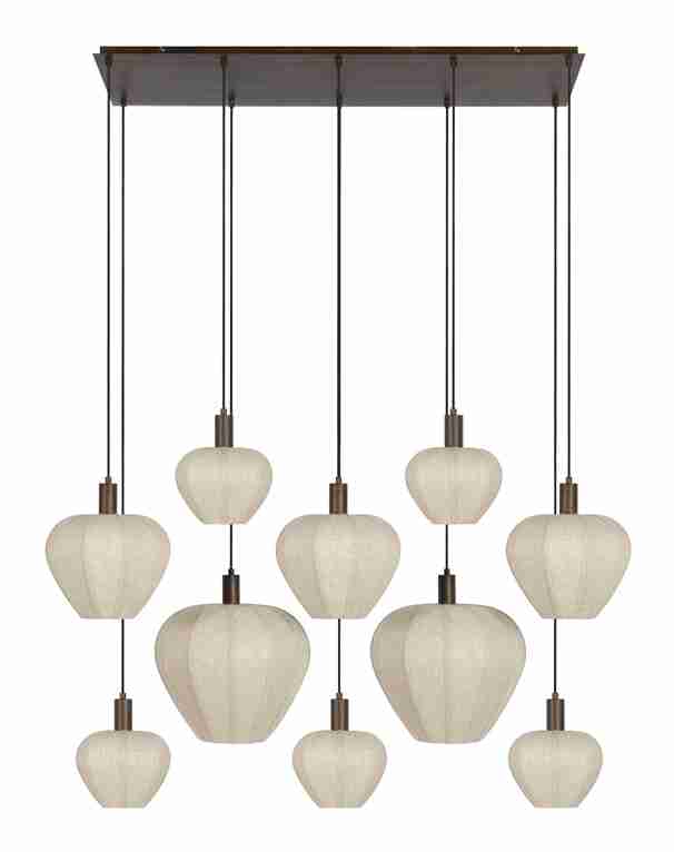 Light & Living Hanglamp Huxi Bruine houtlook en linnen, 10-lamps - Naturel