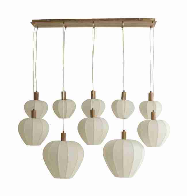 Light & Living Hanglamp Huxi Naturel houtlook en linnen, 10-lamps - Naturel