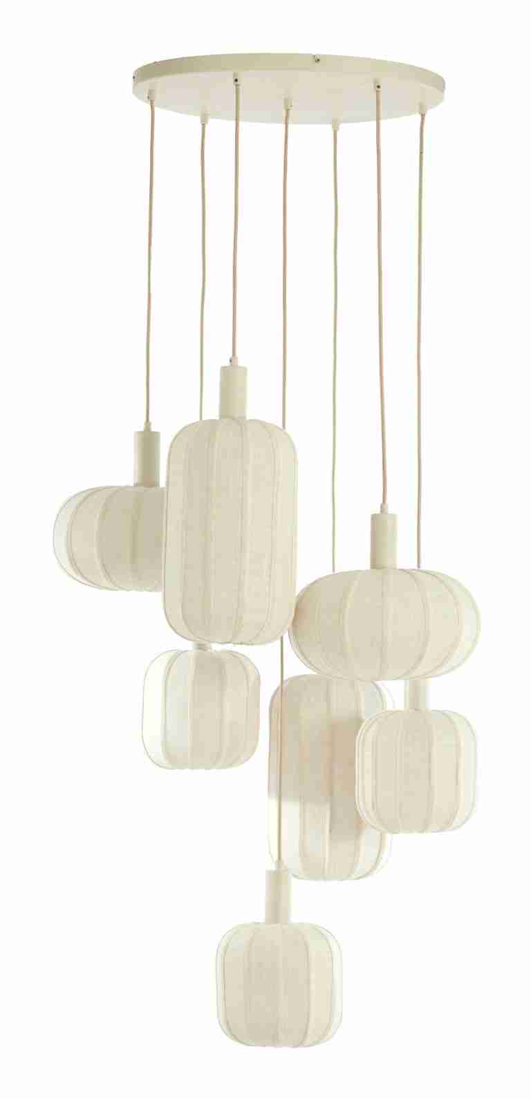 Light & Living Hanglamp Tufia 7-lamps, Linnen - Crëme - Rond