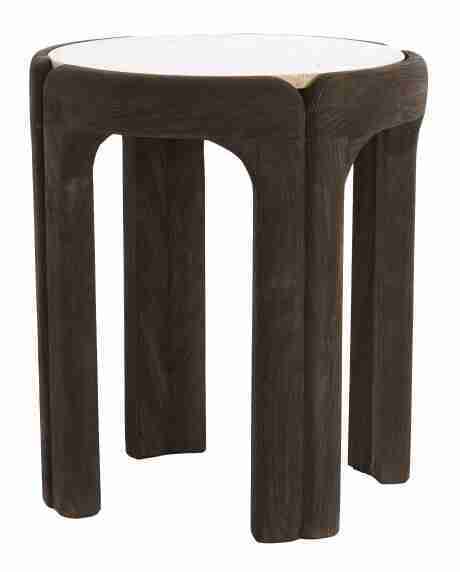 Light & Living Ronde Bijzettafel Ali Travertin & Hout, √ò45cm - Donkerbruin