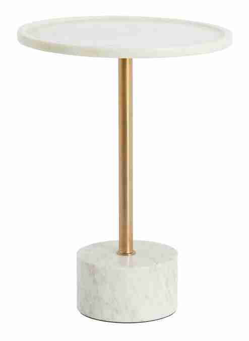 Light & Living Ronde Bijzettafel Civita Marmerlook, √ò37cm - Wit/Antiek Brons