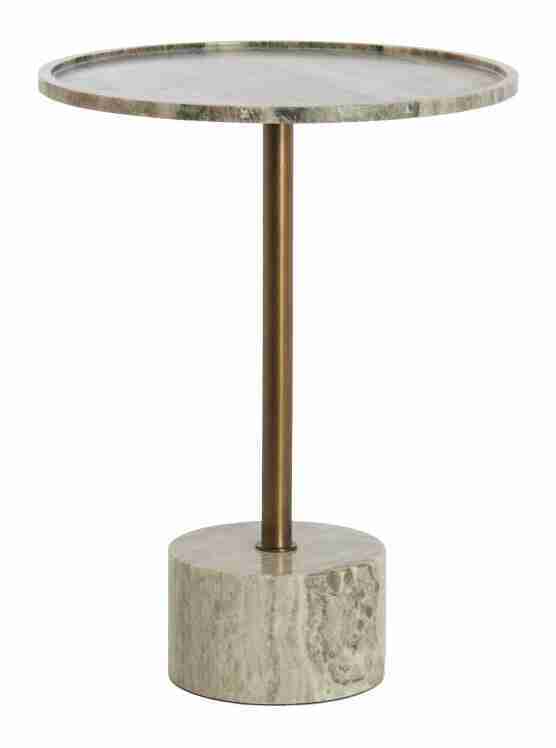 Light & Living Ronde Bijzettafel Civita Marmerlook, √ò37cm - Zandgrijs/Donker Brons