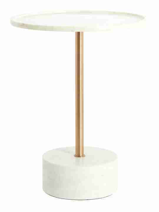 Light & Living Ronde Bijzettafel Civita Marmerlook, √ò41cm - Wit/Antiek Brons
