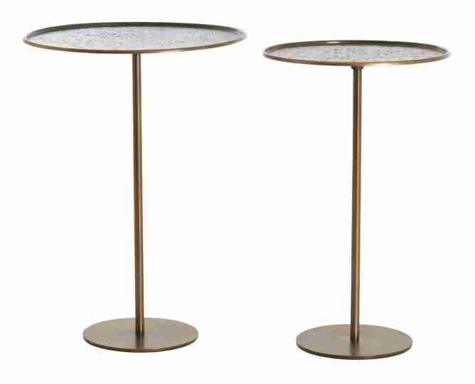 Light & Living Ronde Bijzettafel Lia Set van 2 stuks - Donkerbruin/Brons