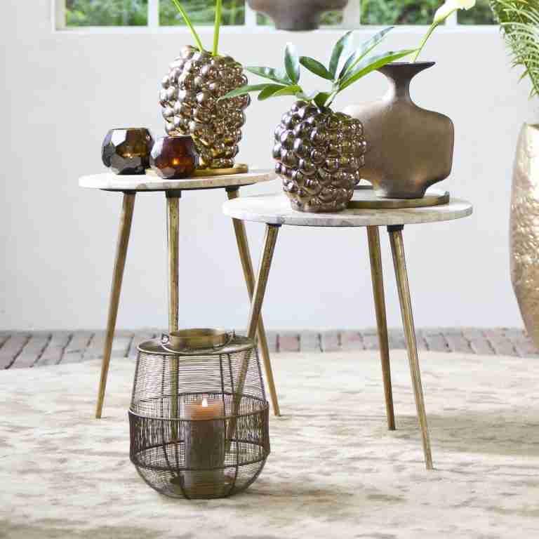 Light & Living Ronde Bijzettafel Zeca Marmer, Set van 2 stuks - Bruin
