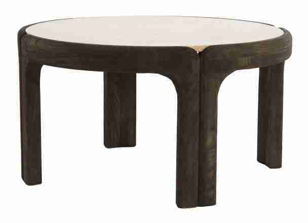 Light & Living Ronde Salontafel Ali Travertin & Hout, √ò75cm - Zand