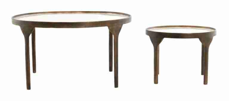 Light & Living Ronde Salontafel Eli Set van 2 stuks - Crëme/Antiek Brons