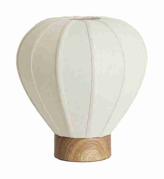 Light & Living Tafellamp Kyzo Linnen en houtlook, 36cm hoog - Crëme - Rond