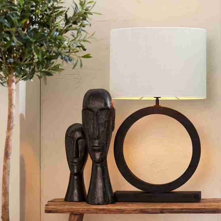 Light & Living Tafellamp Tinar Mangohout, 55cm - Mat Zwart (excl. kap)