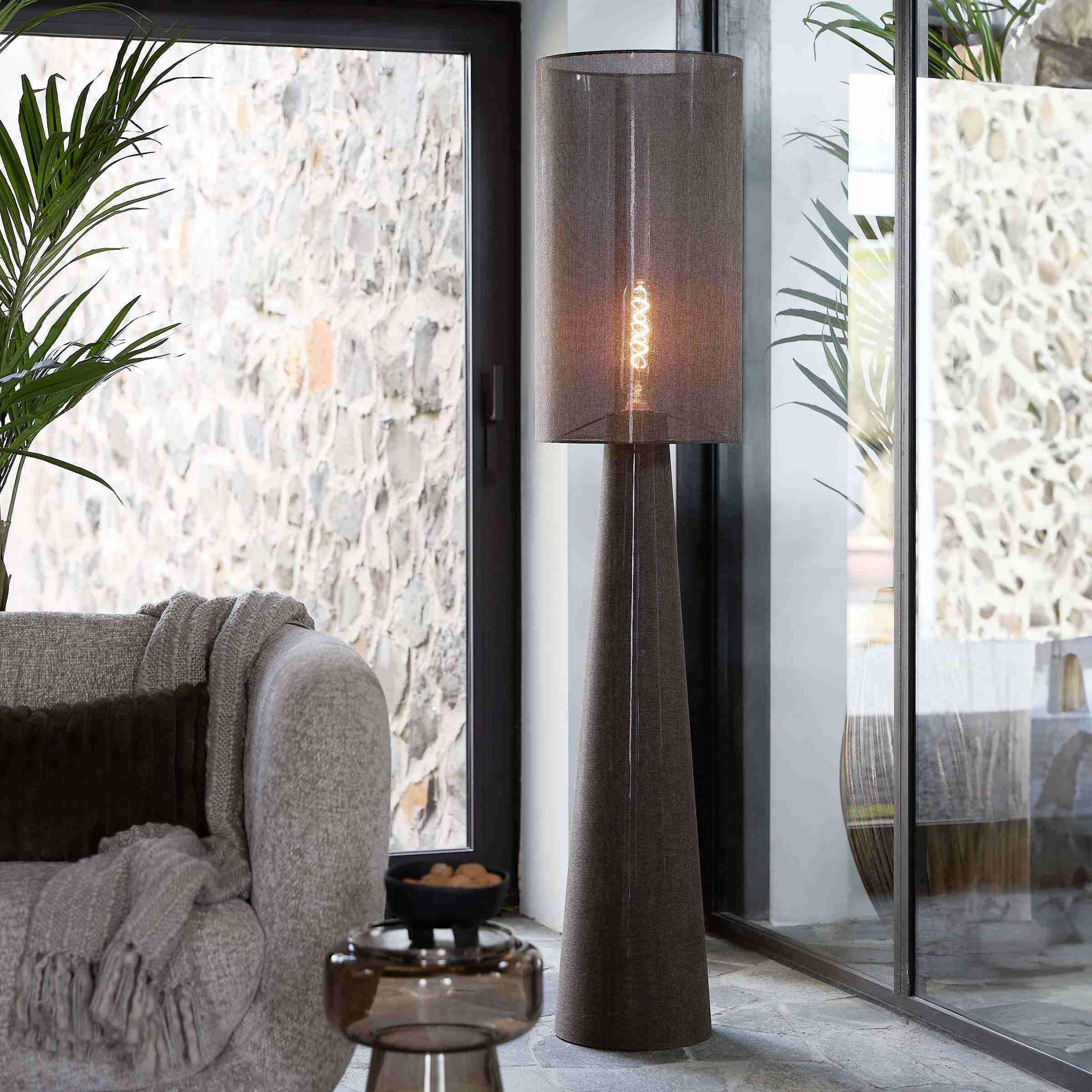 Light & Living Vloerlamp Micky Linnenlook, 180cm - Bruin