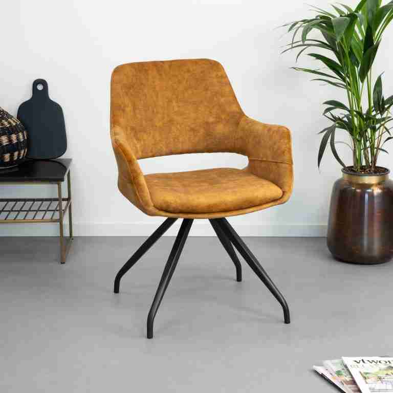 LivingFurn Eetkamerstoel Capp Velvet - Okergeel