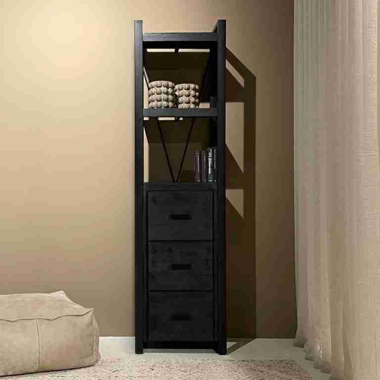 Livingfurn Boekenkast Norris Mangohout en staal, 200 x 55cm - Zwart