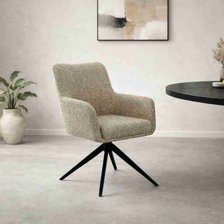 Livingfurn Draaibare Eetkamerstoel Tara Geweven stof - Beige