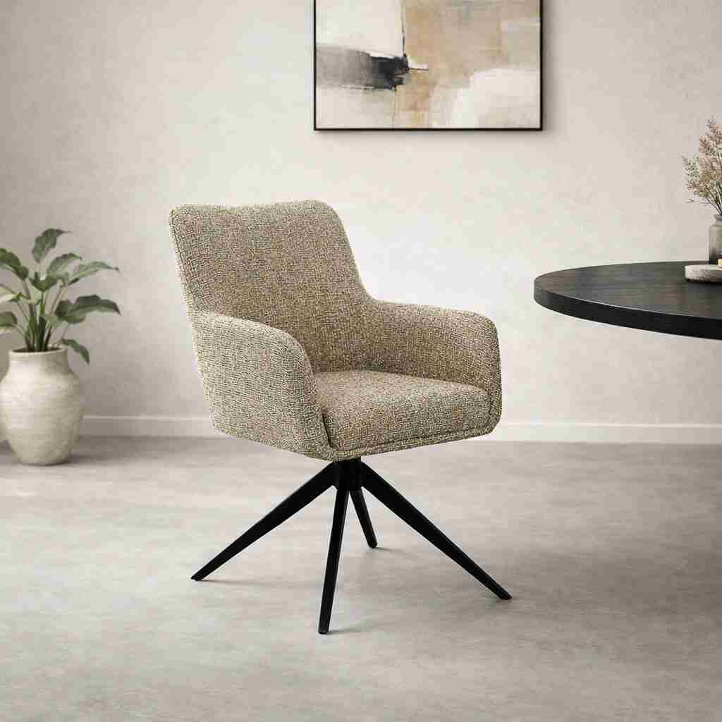Livingfurn Draaibare Eetkamerstoel Tara Geweven stof - Beige