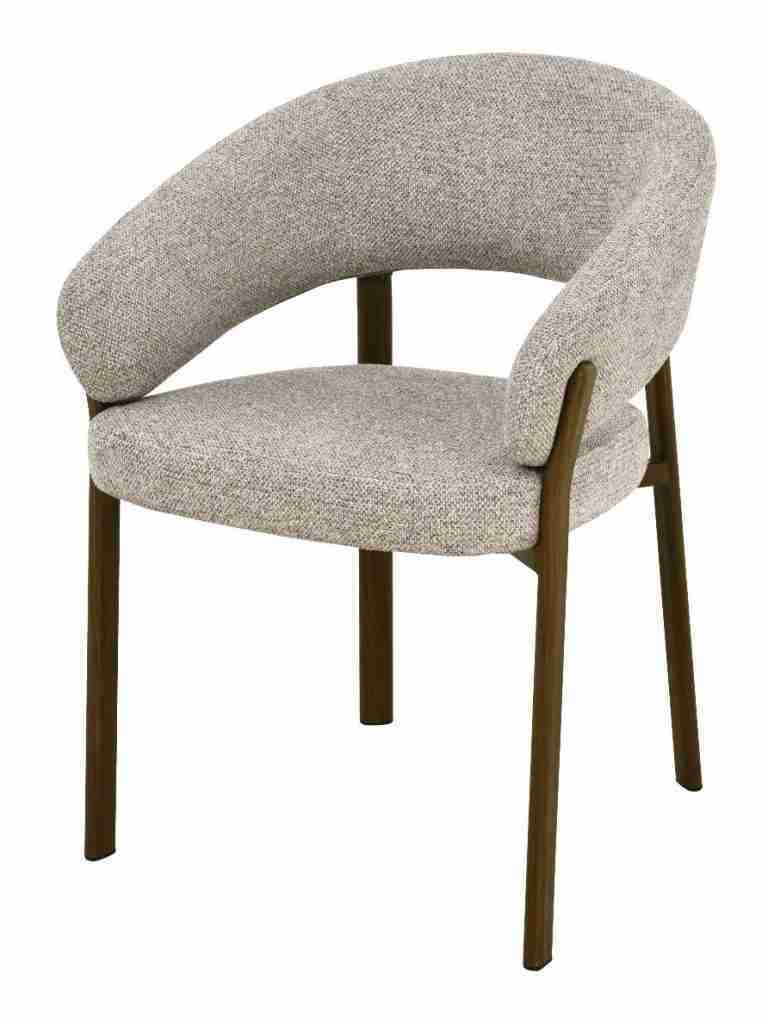 Livingfurn Eetkamerstoel Zhora met armleuning, Hush stof & Walnut - Beige