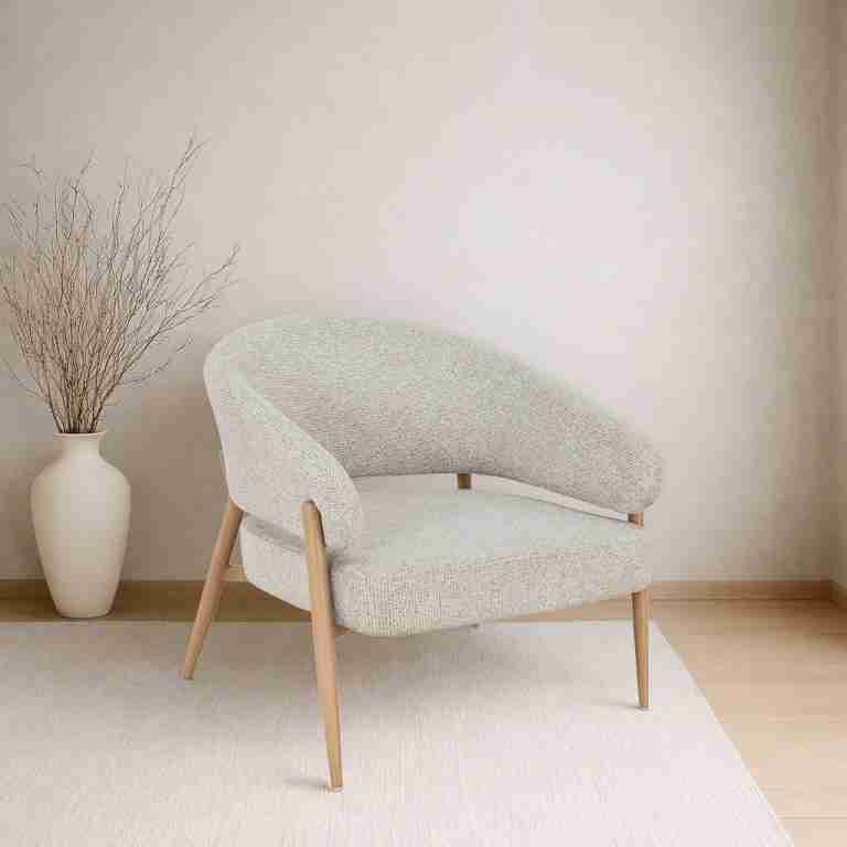 Livingfurn Fauteuil Dilan Stof & Eiken - Beige
