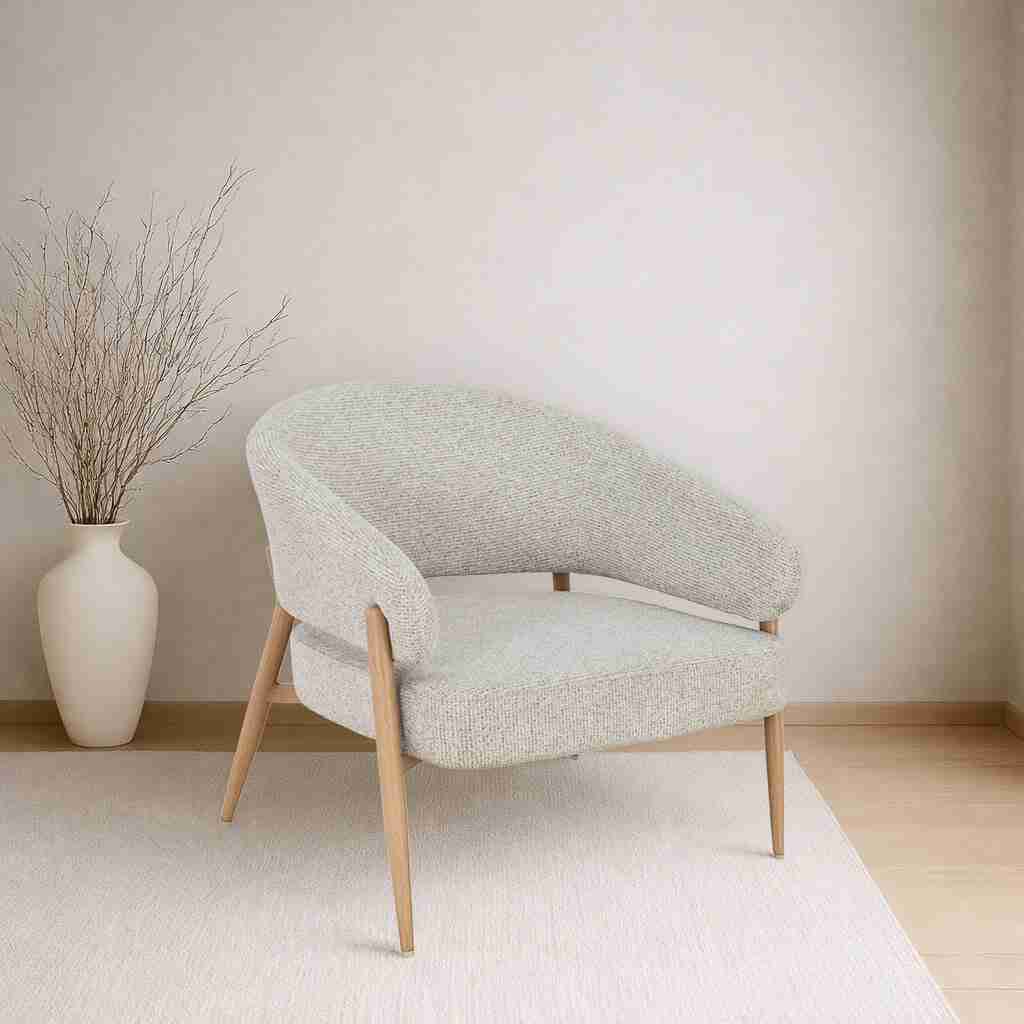 Livingfurn Fauteuil Dilan Stof & Eiken - Beige