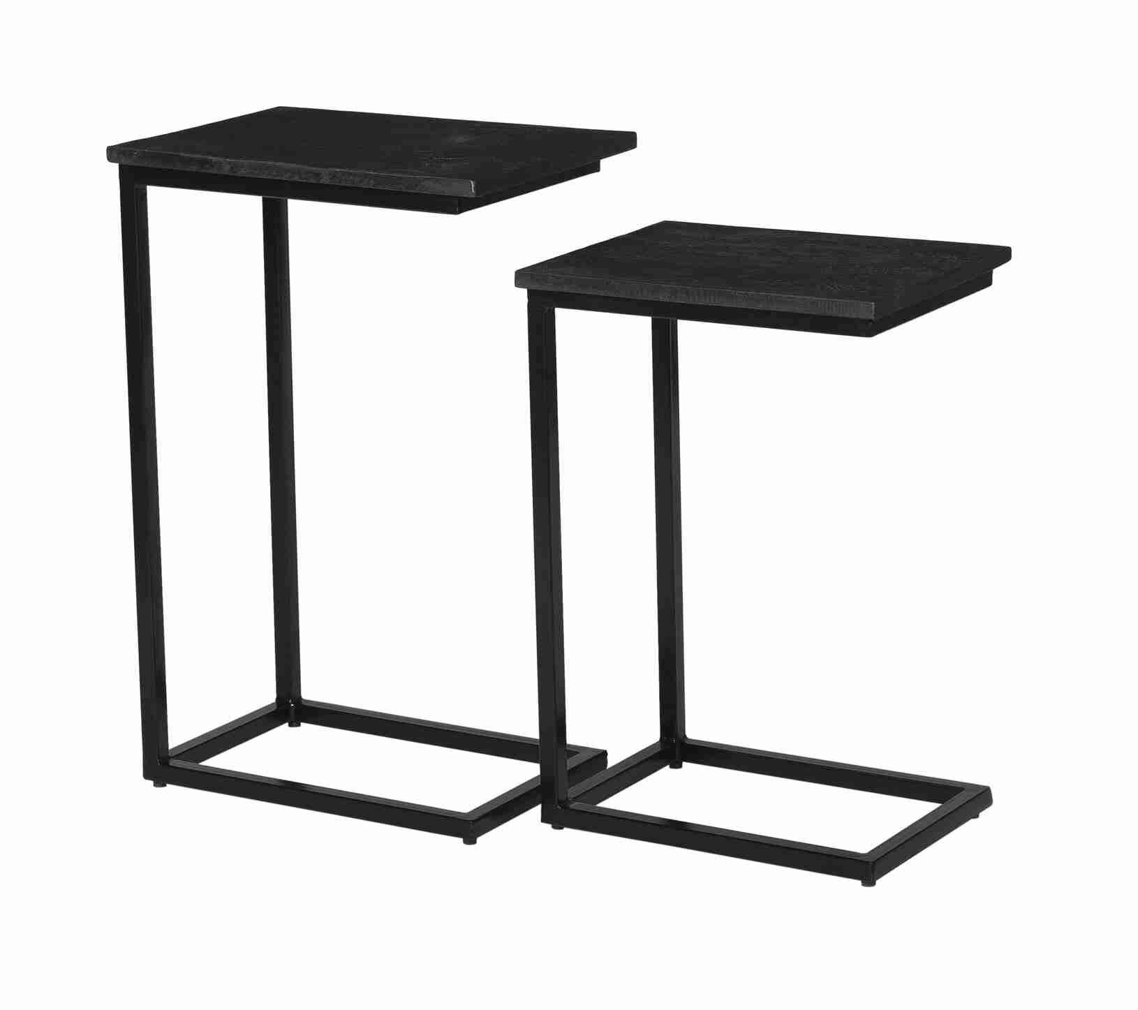 Livingfurn Laptoptafel Norris Mangohout en staal, Set van 2 stuks - Zwart