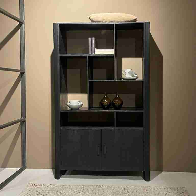 Livingfurn Wandkast Norris Mangohout en staal, 180 x 110cm - Zwart