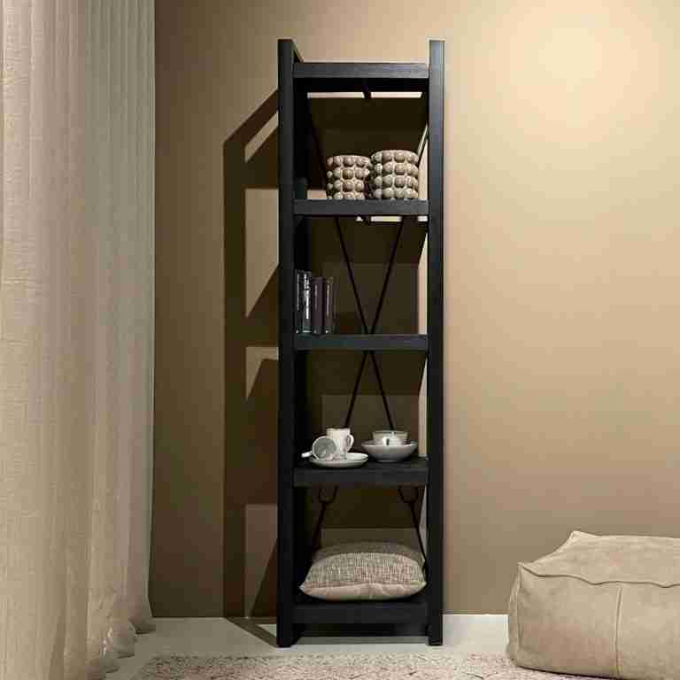 Livingfurn Wandrek Norris Mangohout en staal, 200 x 55cm - Zwart