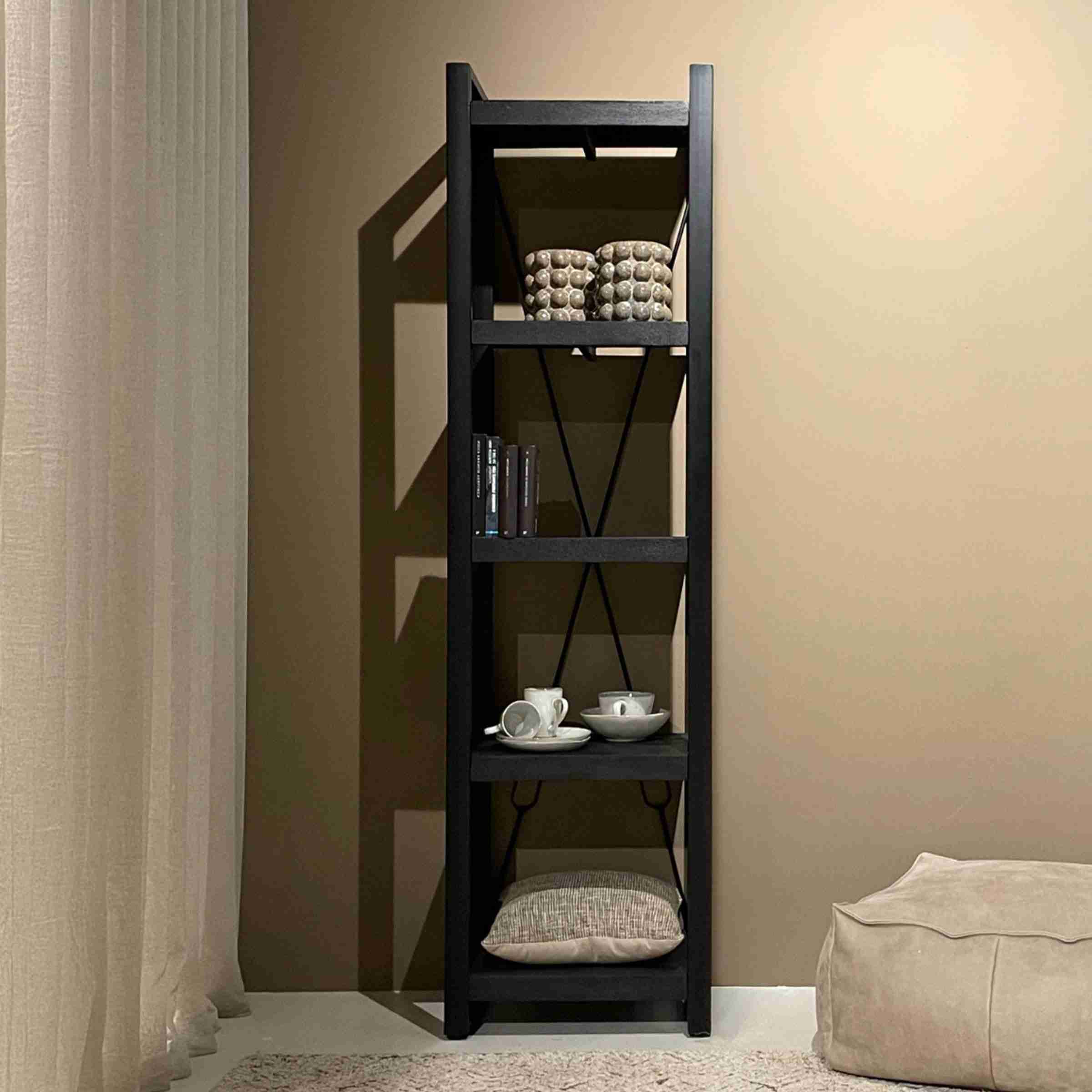 Livingfurn Wandrek Norris Mangohout en staal, 200 x 55cm - Zwart
