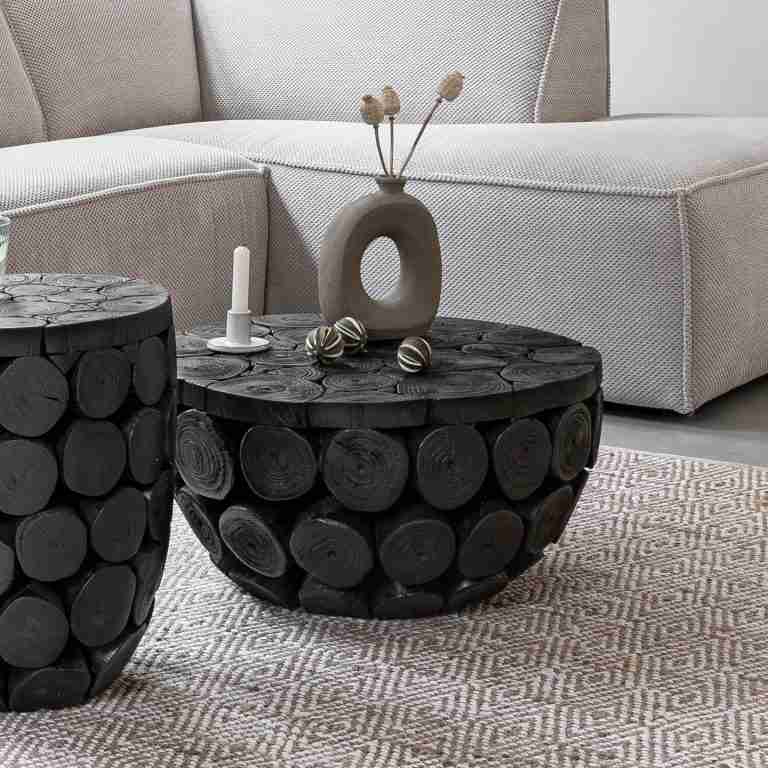 MUST Living Rond Salontafel Cone Teakhout, 62cm - Zwart