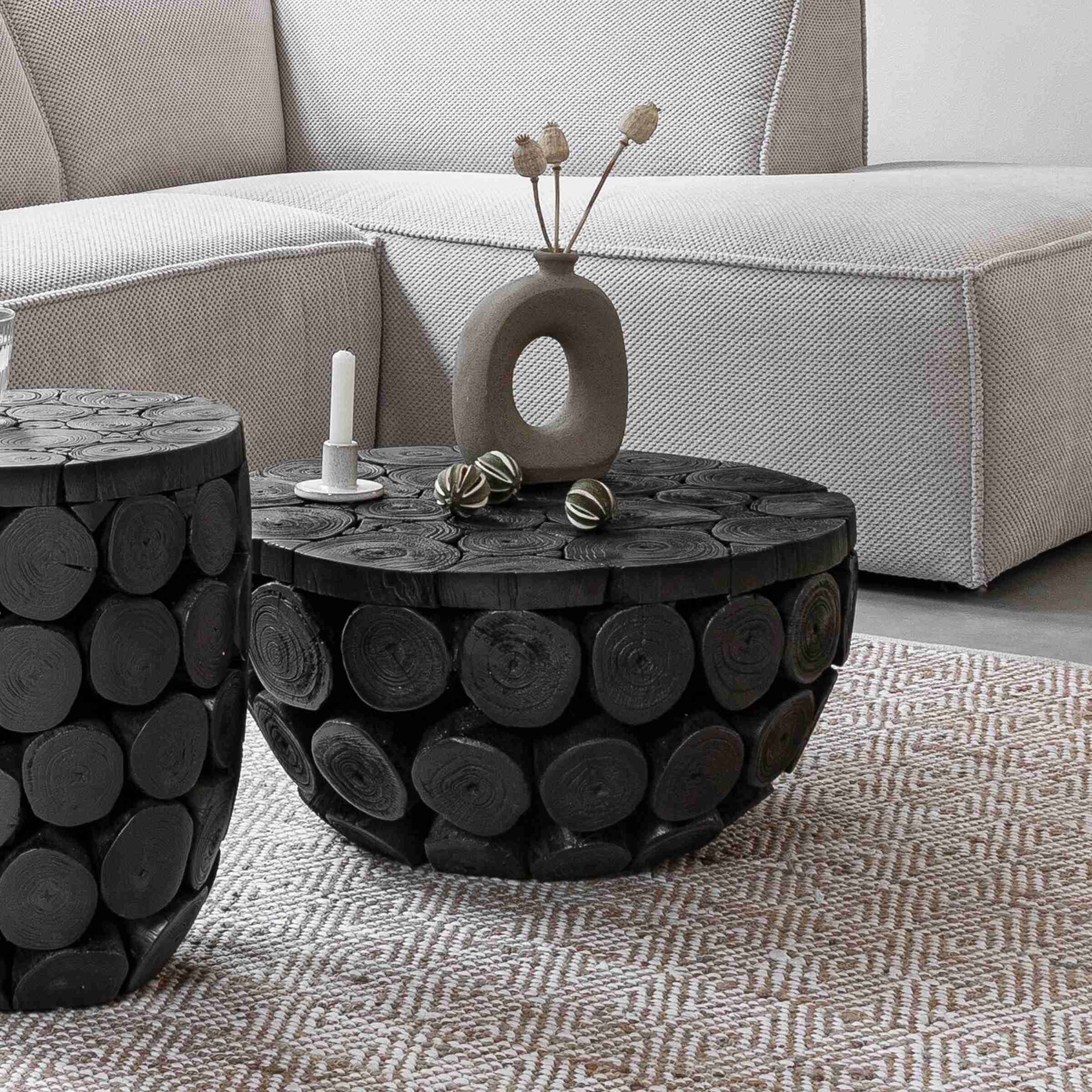 MUST Living Rond Salontafel Cone Teakhout, 62cm - Zwart