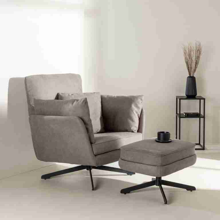 Nohr Fauteuil Crystie Met voetenbank, Bouclé - Grijs