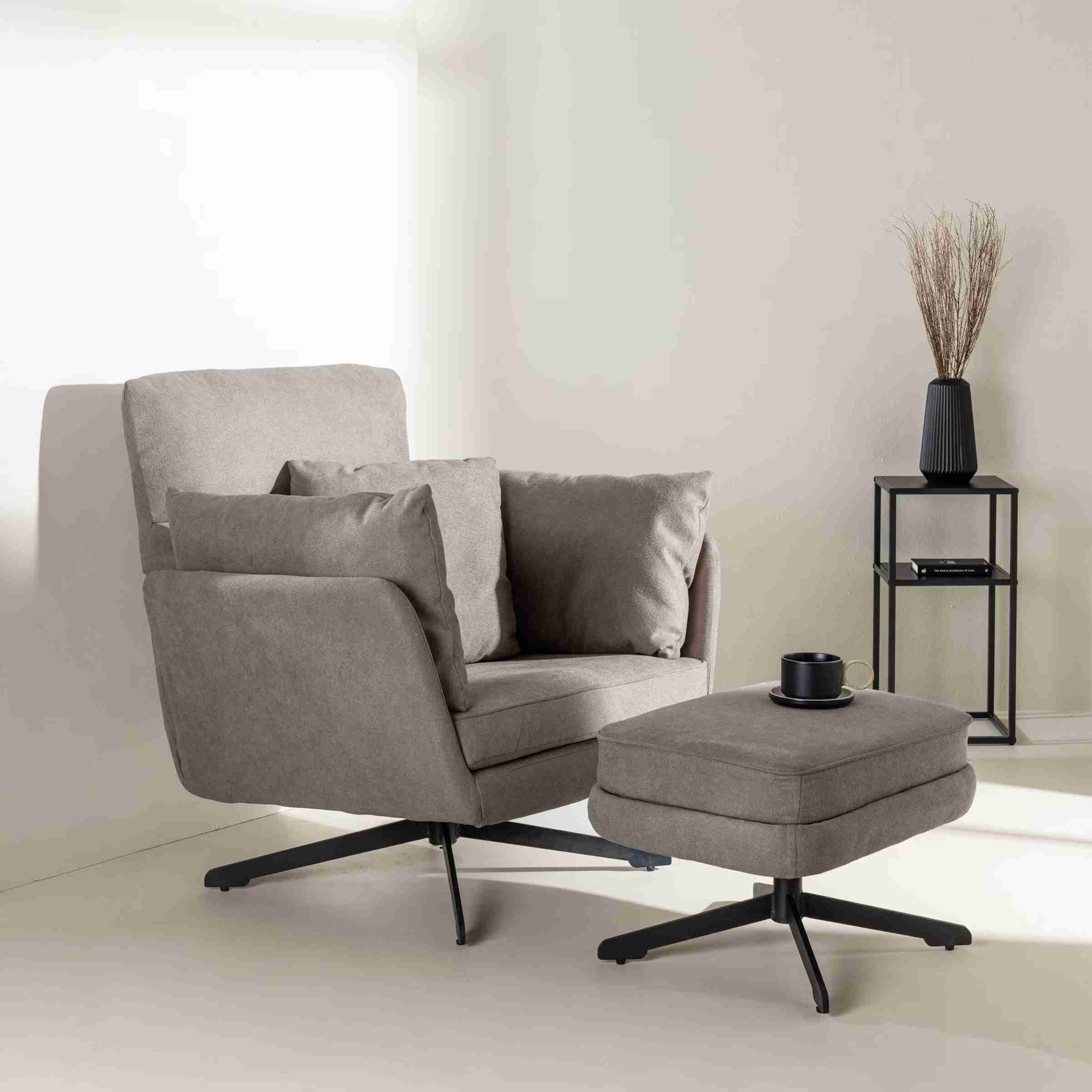 Nohr Fauteuil Crystie Met voetenbank, Bouclé - Grijs