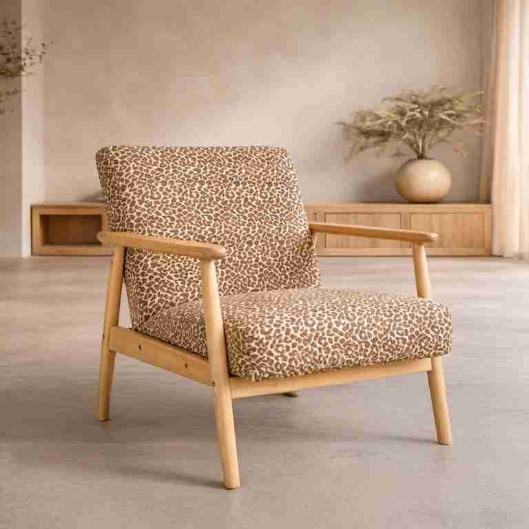 Nohr Fauteuil Garren Geweven stof en hout - Bruin luipaardprint
