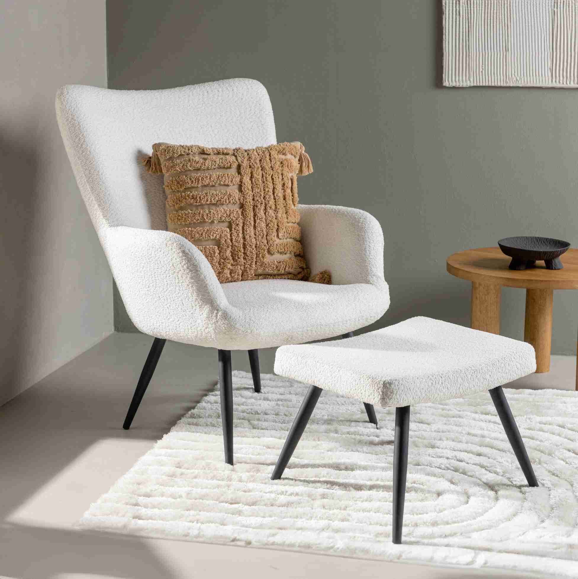 Nohr Fauteuil Shaguana Met voetenbank, Boucl√© - Wit