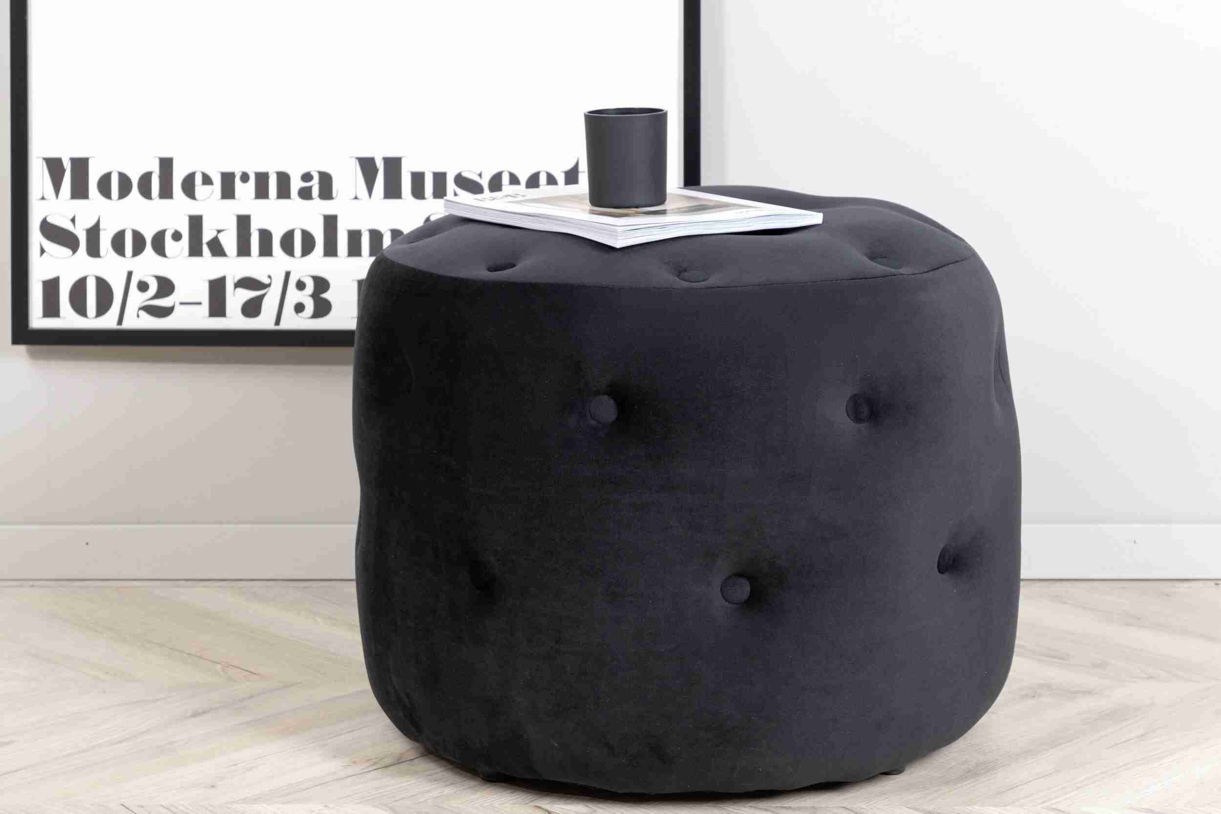 Nohr Poef Melony Velvet, √ò55cm - Zwart