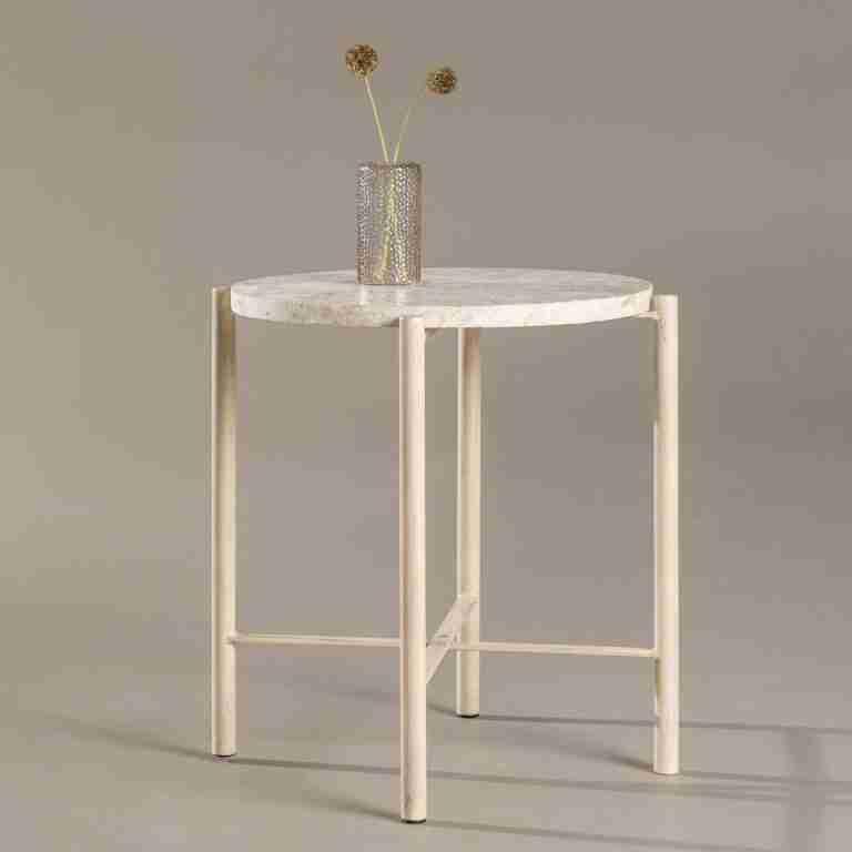 Nohr Ronde Bijzettafel Arnita Mactan steen, 40cm - Beige