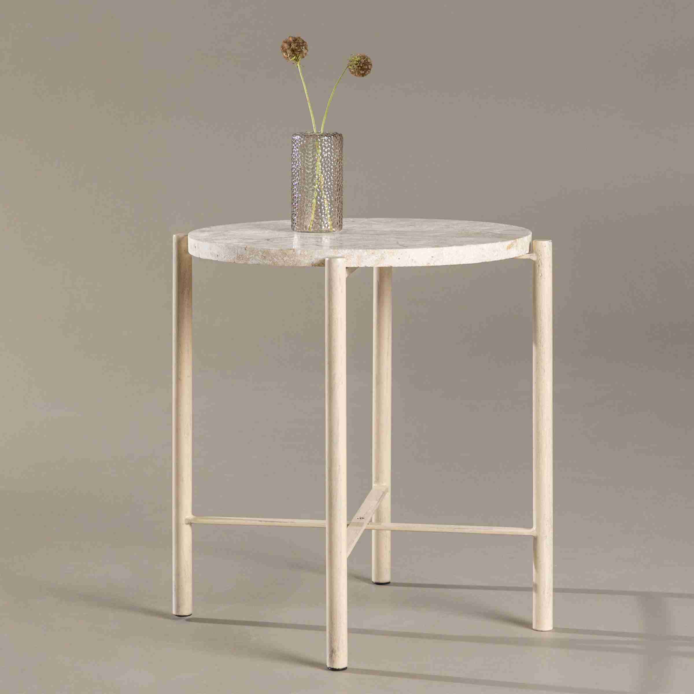 Nohr Ronde Bijzettafel Arnita Mactan steen, 40cm - Beige