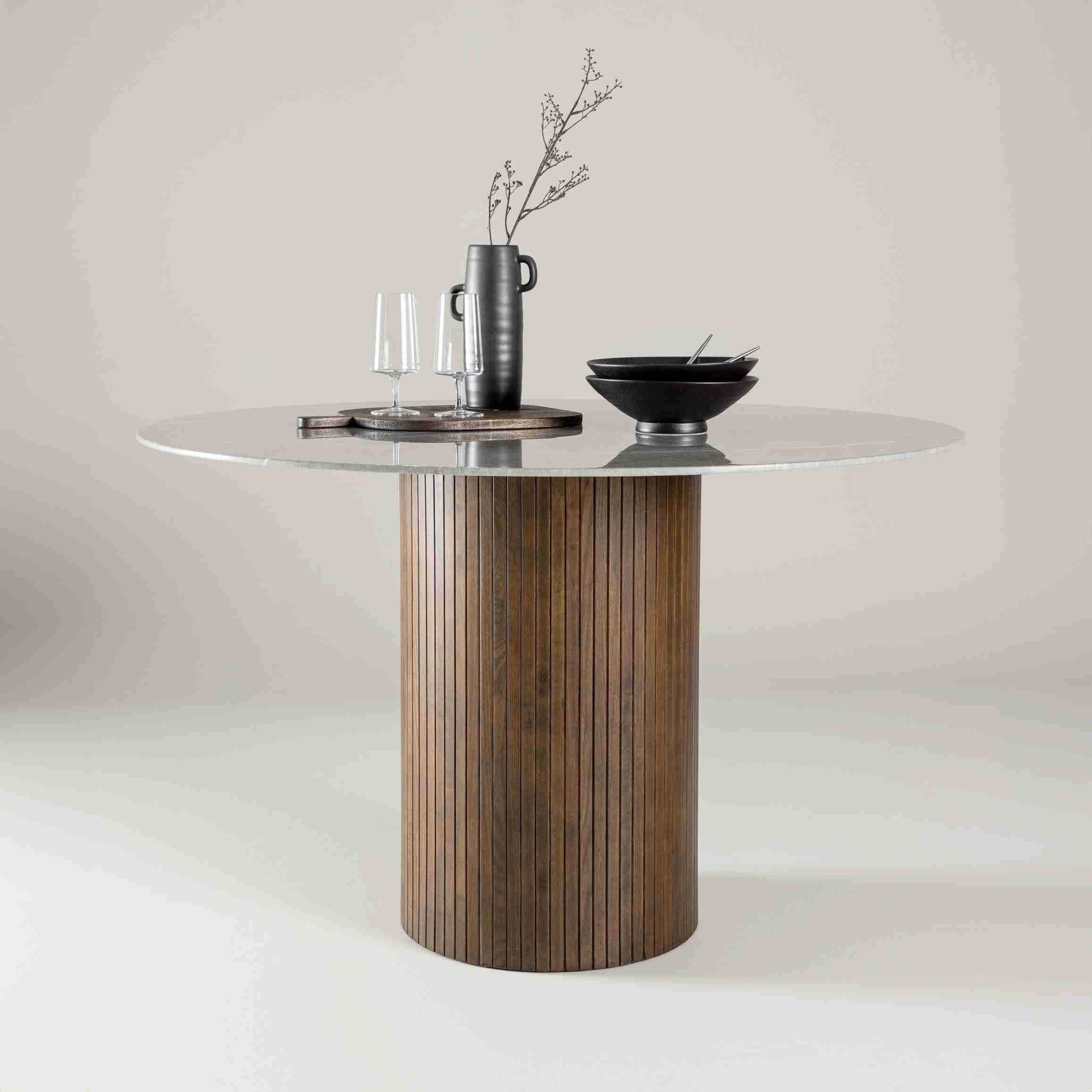 Nohr Ronde Eettafel Audrin Glas met marmerlook, 120cm - Bruin - Japandi