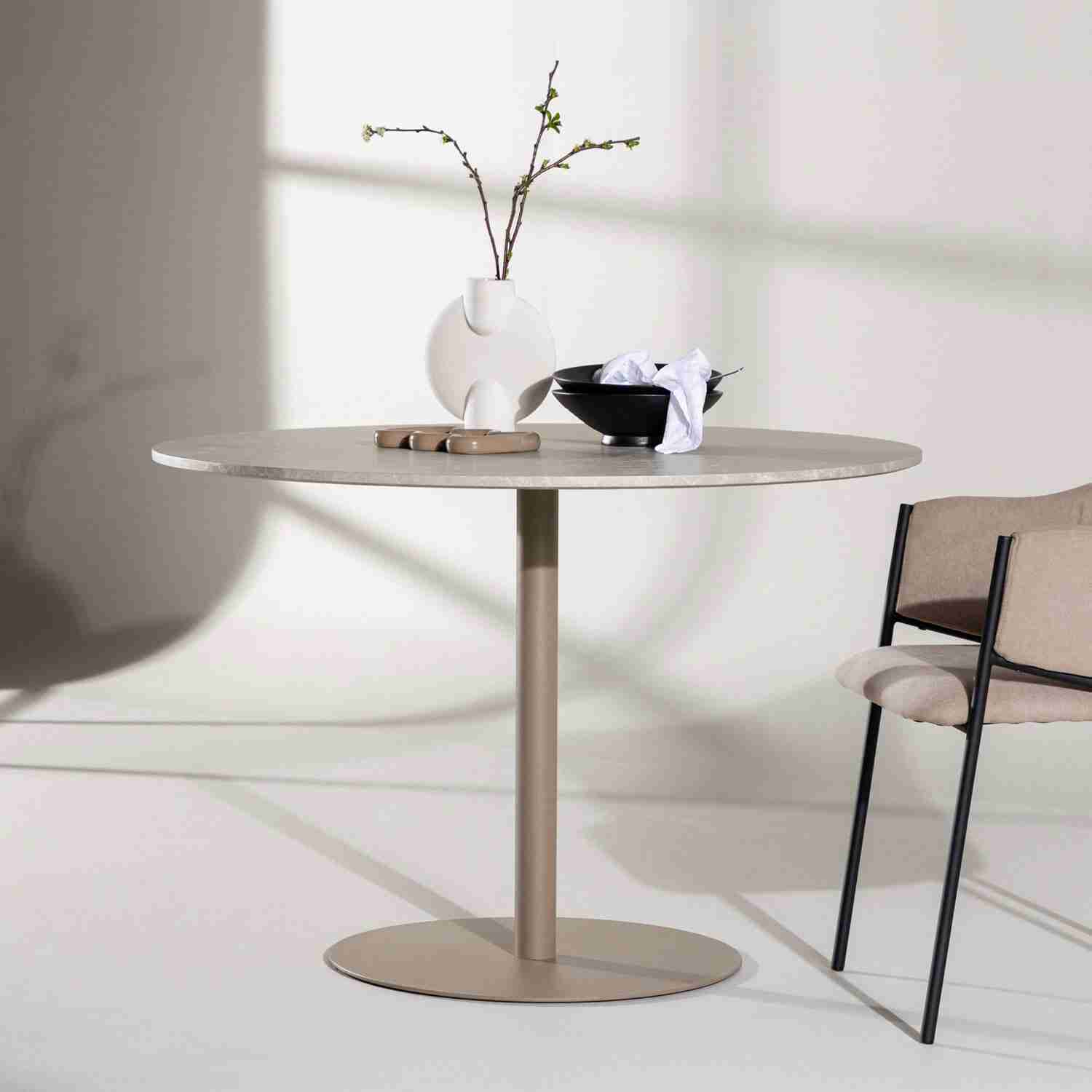 Nohr Ronde Eettafel Tu Marmerlook, 110cm - Beige