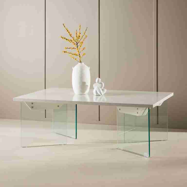 Nohr Salontafel Hal Betonlook en glas, 120 x 80cm - Wit