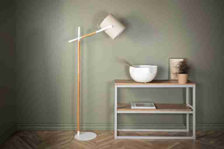 Nohr Vloerlamp Kewanna 156cm, Linnenlook en hout - Beige/Wit